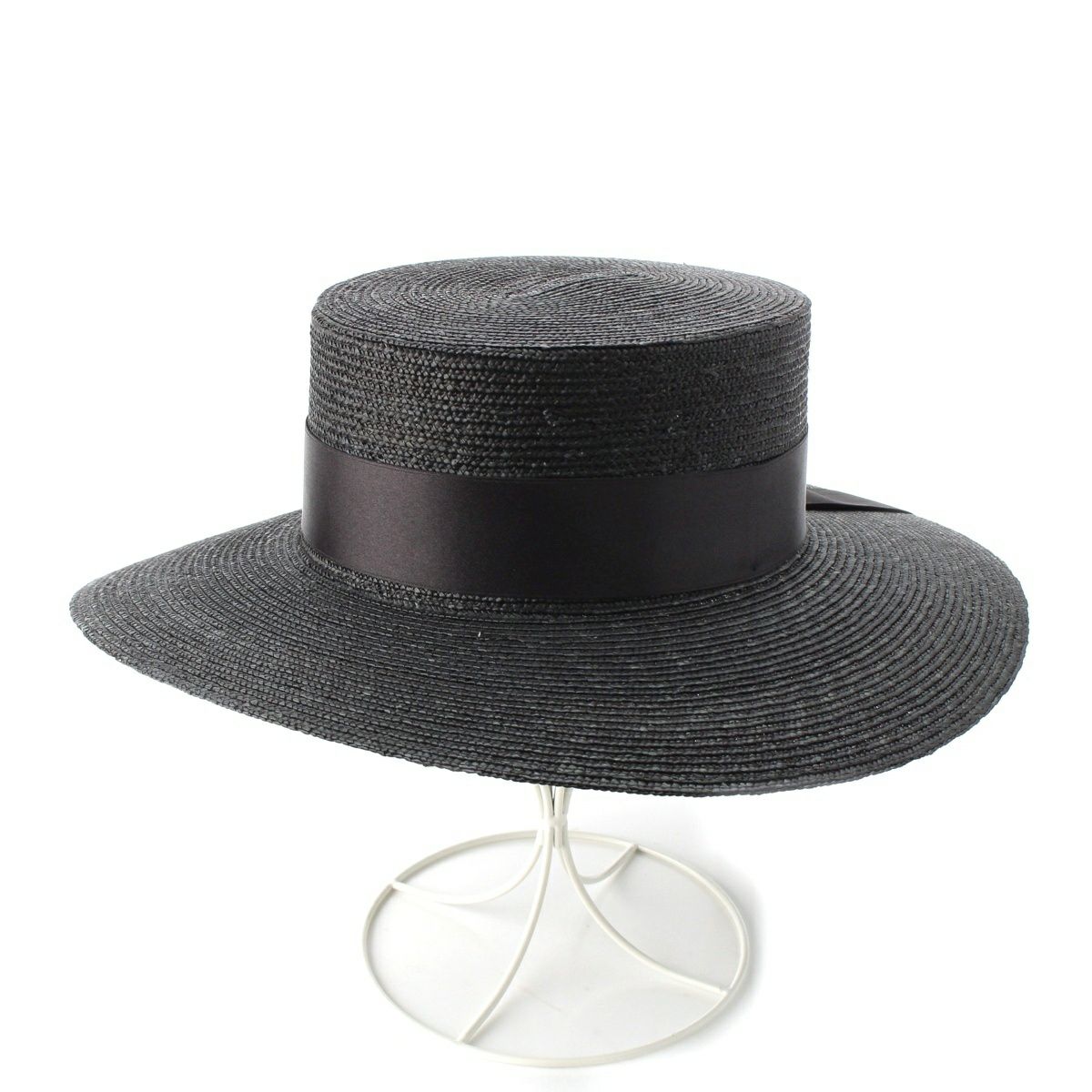 グッチ リボン ストロー ハット 帽子 743443 ブラック M