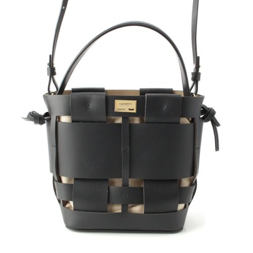 ザンケッティ ウーブンバケット レザー ハンドバッグ ブラック