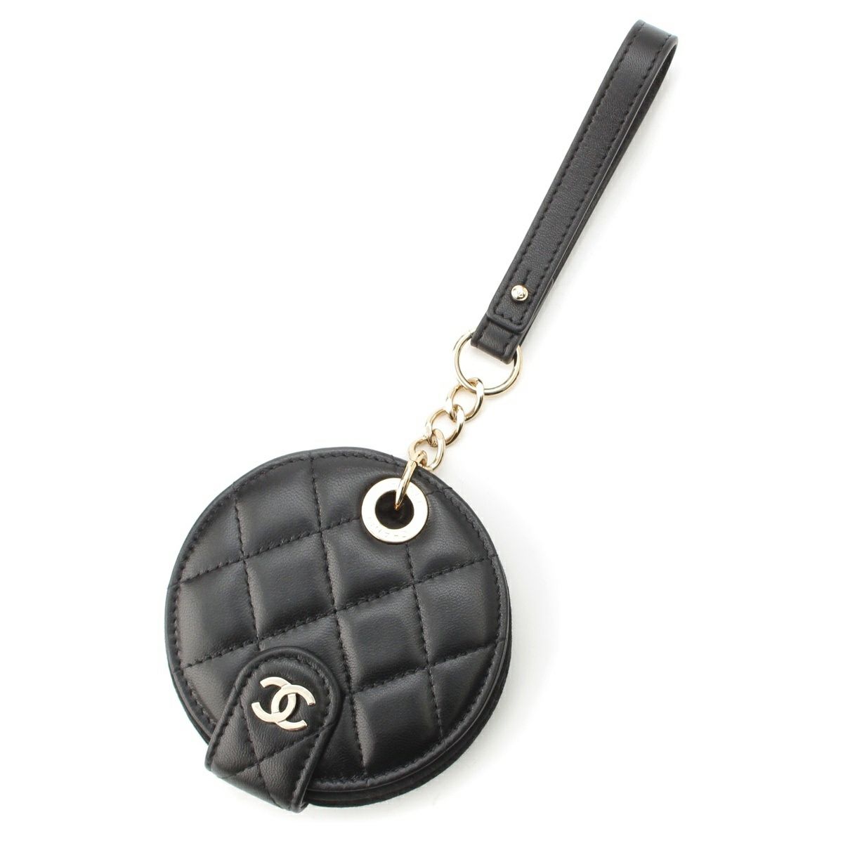 シャネル レザー 28番台 ココマーク マトラッセ ラウンド ネームタグ 小物 ブラック