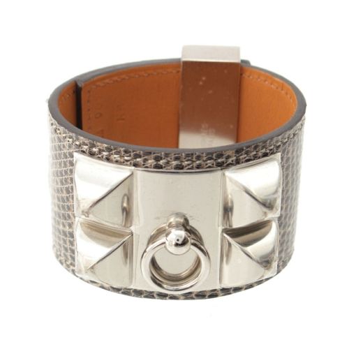 エルメス X刻印 リザード コリエドシアン ブレスレット バングル アクセサリー ベージュ ブラウン系 S