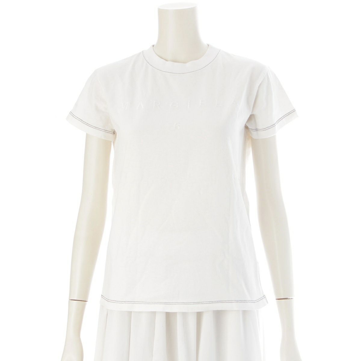 エムエムシックス 21AW ロゴ 刺繍 クルーネック 半袖Ｔシャツ トップス ホワイト S