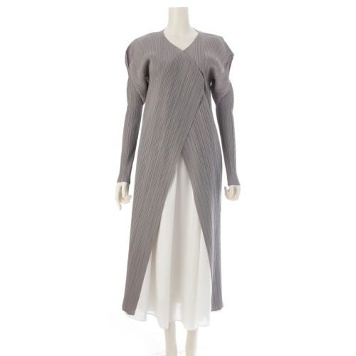 プリーツプリーズ イッセイミヤケ ボタンレス ロング 長袖 カーディガン トップス PP04-JH617 グレー系 3