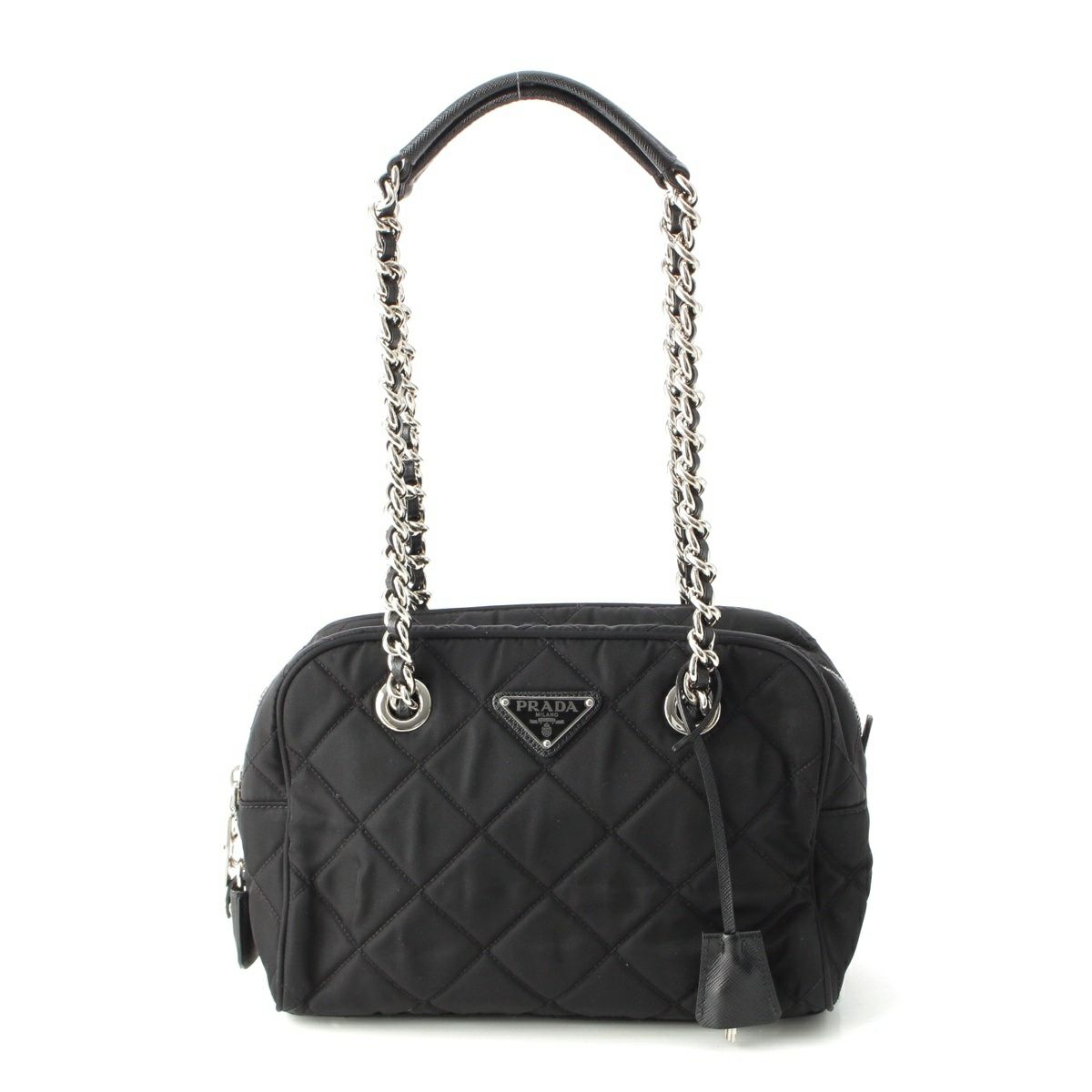 プラダ テスートインプントゥ トライアングルロゴ キルティング チェーン ショルダーバッグ 1BB072 ブラック
