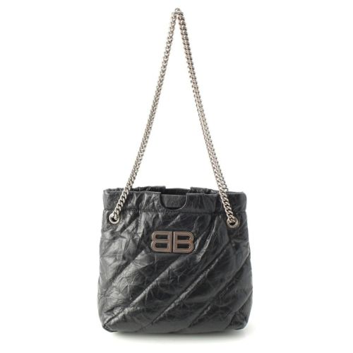 バレンシアガ CRUSH クラッシュ XS レザー BBロゴ 2WAY チェーン ショルダーバッグ 781796 ブラック