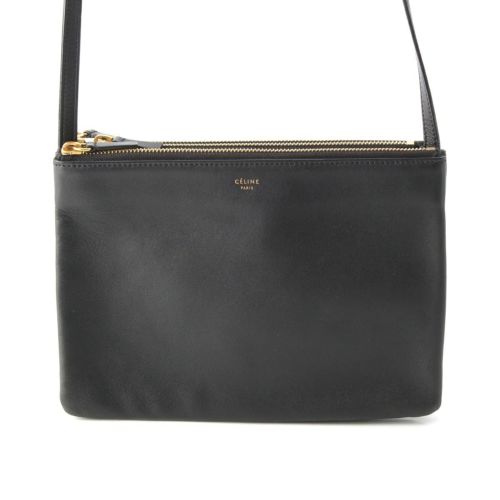 セリーヌ トリオ レザー ショルダーバッグ ブラック