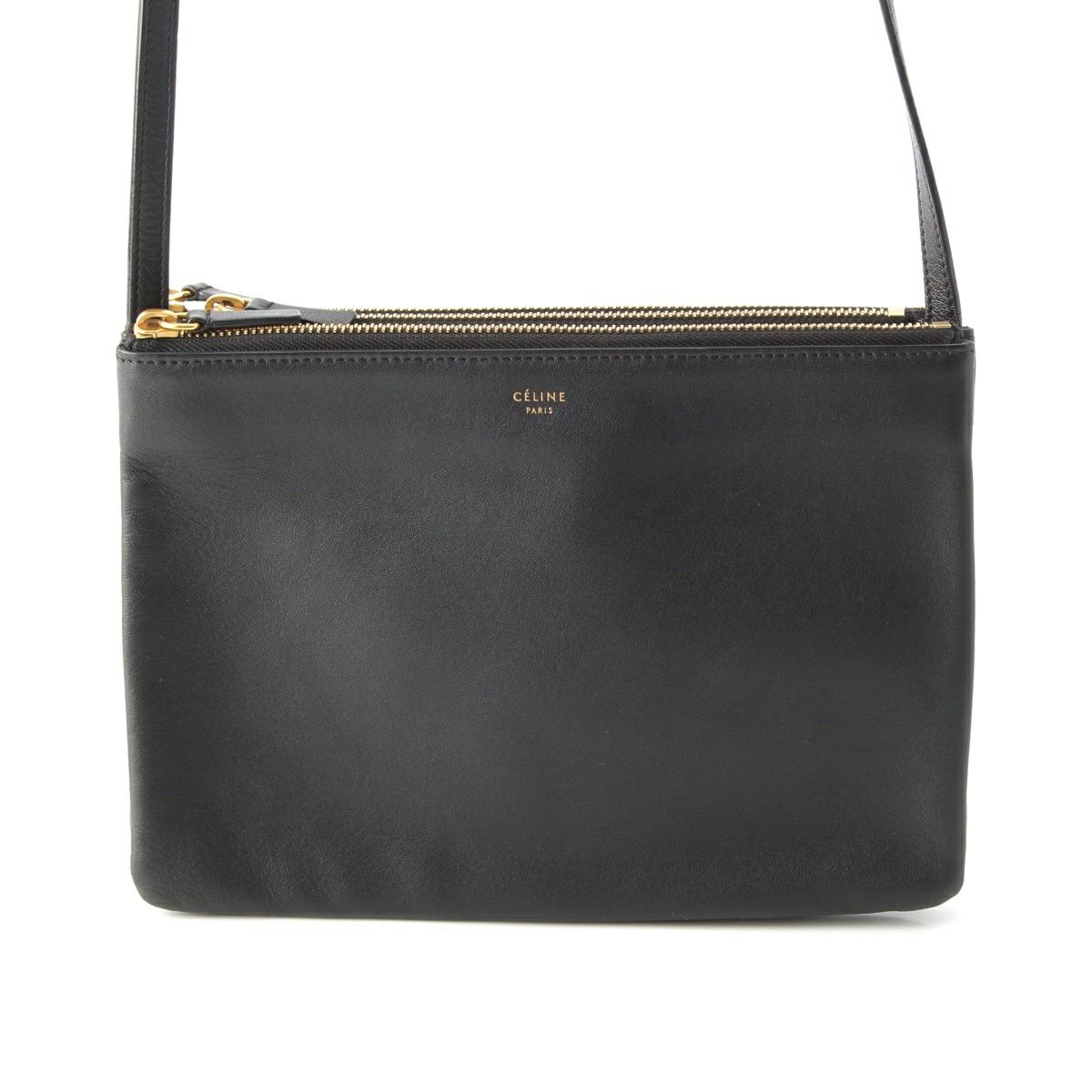 セリーヌ トリオ レザー ショルダーバッグ ブラック