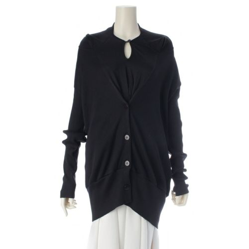 イッセイミヤケ 80s 1987 筆タグ レイヤード調 デザイン 変型 リブニット カーディガン JY11397 ネイビー M