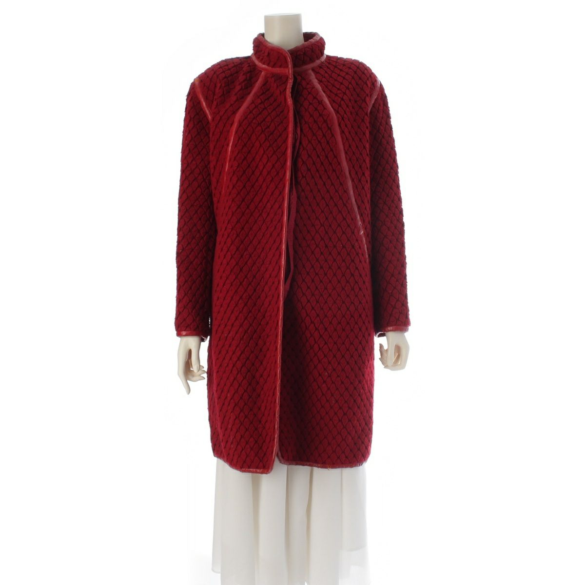 イッセイミヤケ 70s 1979 フィッシュスケール 鱗 カットパイル ロング コート アウター レッド