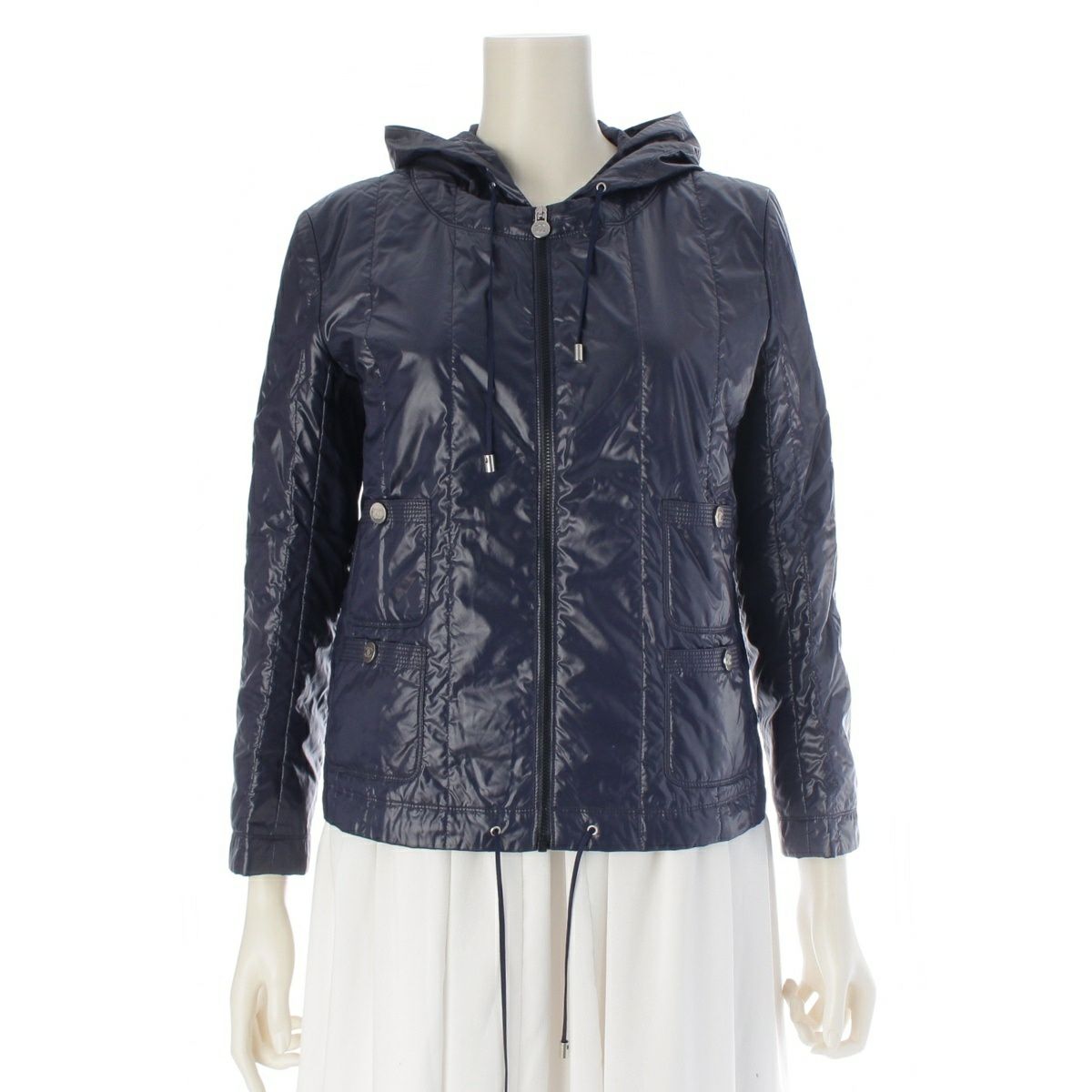 シャネル ナイロン ブルゾン ココマーク ジップアップ フード付き ジャケット P43462 ネイビー 38