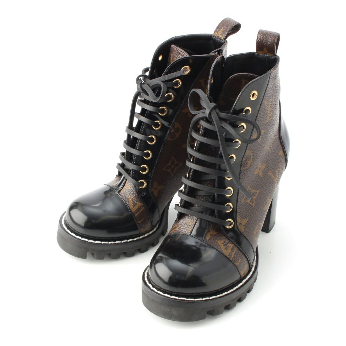 ルイヴィトン モノグラム スタートレイルライン レザー アンクル ブーツ サイドジップ ブラウン 37
