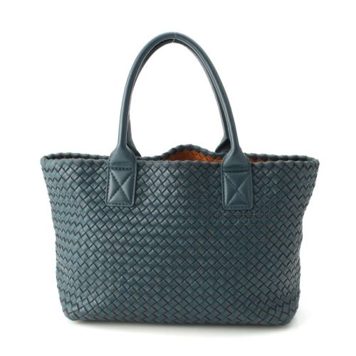 ボッテガヴェネタ カバPM レザー イントレチャート トートバッグ ブルー ブラウン