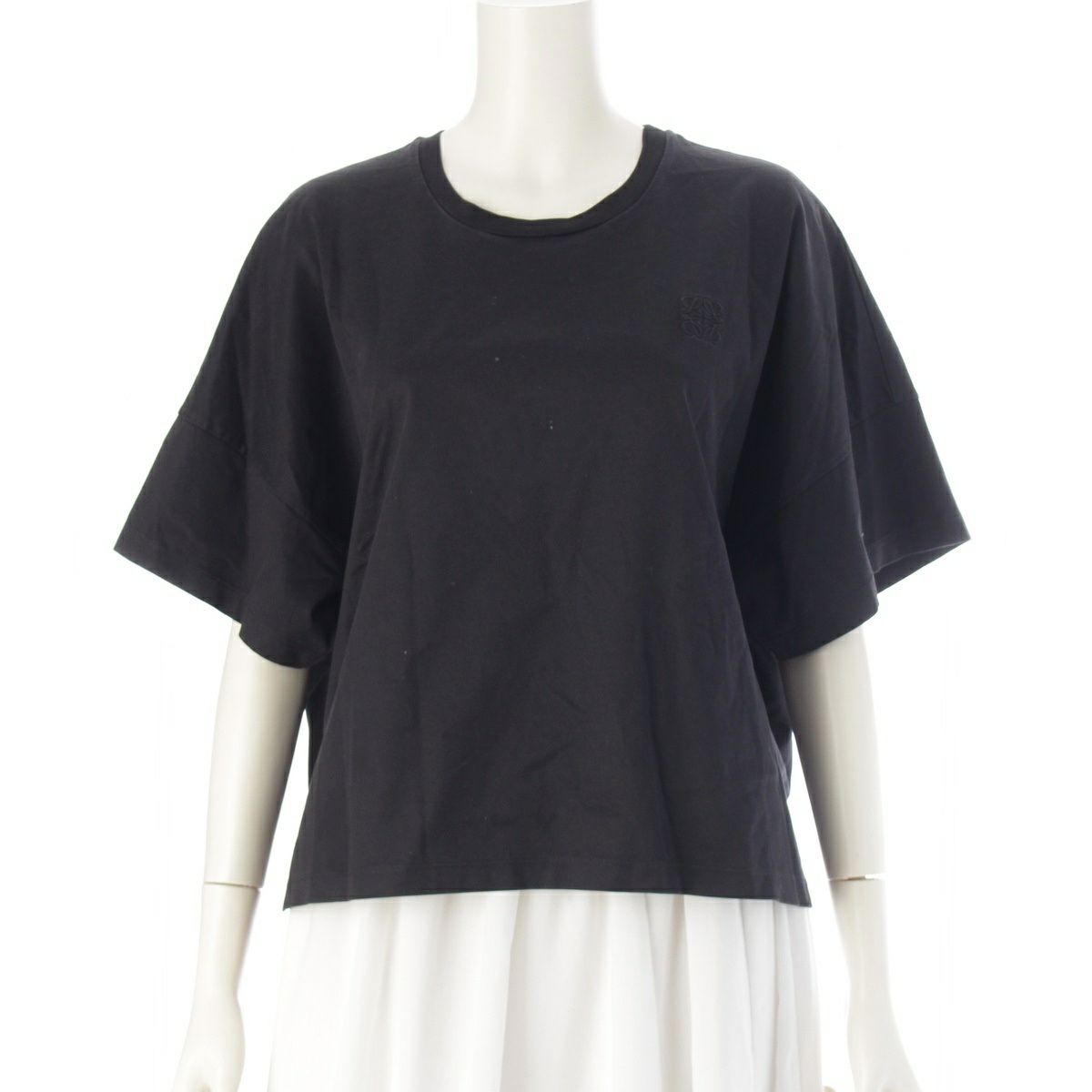 ロエベ アナグラム ロゴ 刺繍 クルーネック 半袖Ｔシャツ トップス S359341XA4 ブラック XS