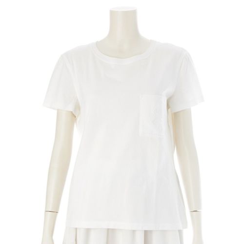 エルメス コットン カデナ クロシェット 刺繍 クルーネック 半袖Ｔシャツ トップス 16-7710 ホワイト 38