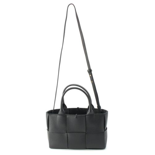 ボッテガヴェネタ レザー マキシイントレチャート ミニアルコ 2WAY ハンドバッグ ブラック