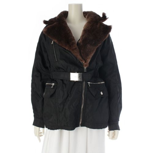 プラダ ベルト ロゴ ビーバーファー ジャケット 中綿ライナー ブラック S