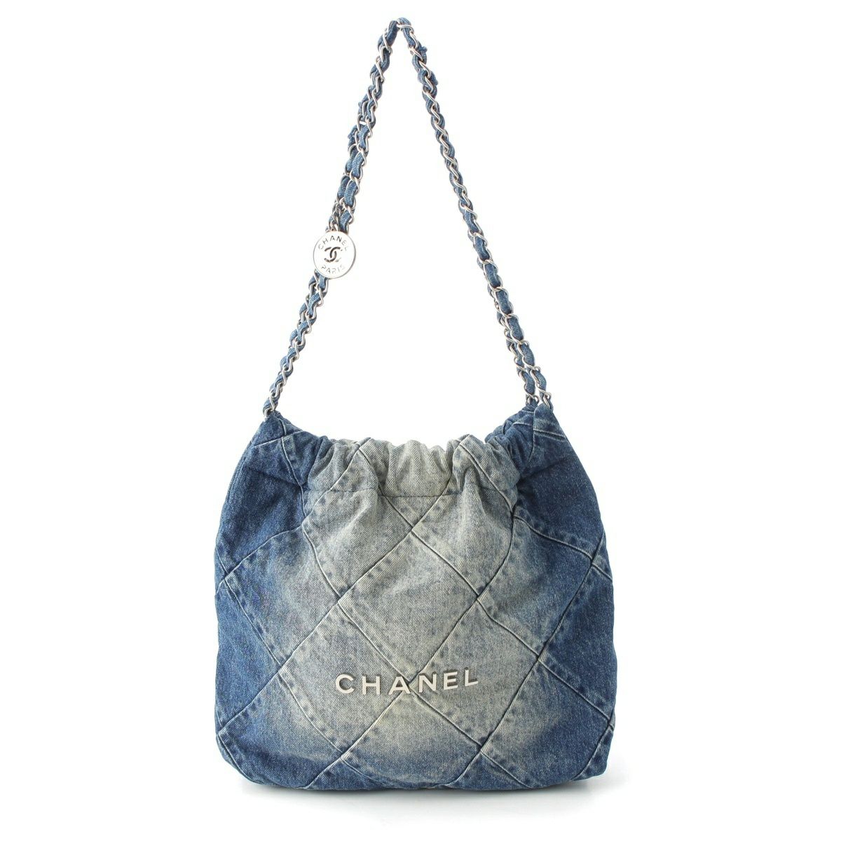 シャネル シャネル22 デニム マトラッセ ロゴ ショルダーバッグ AS3261 ブルー