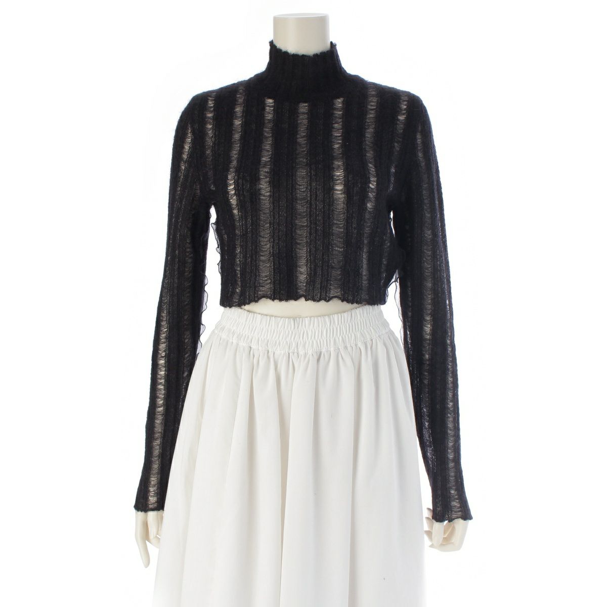 フェンディ モヘヤ ウール ニット デザイン ハイネック セーター FZX892 ブラック 36