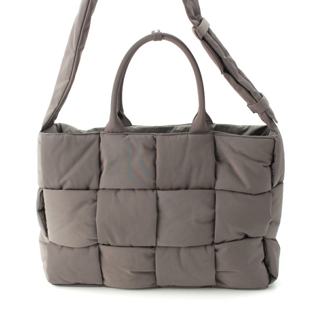 ボッテガヴェネタ マキシイントレチャート アルコ ナイロン ラージ 2WAY ショルダー トートバッグ グレー モスグリーン