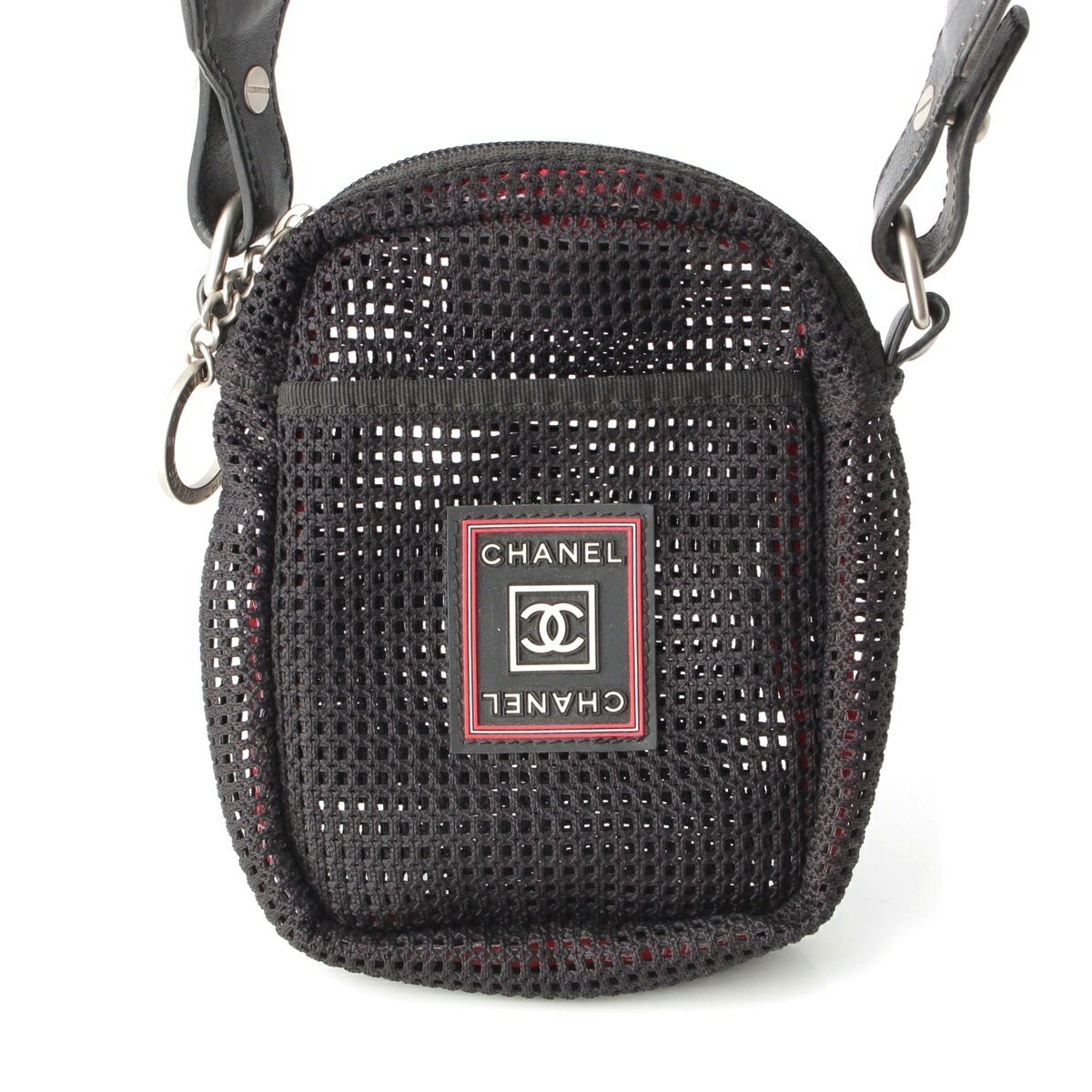 シャネル スポーツライン ロゴ メッシュ ショルダーバッグ ブラック