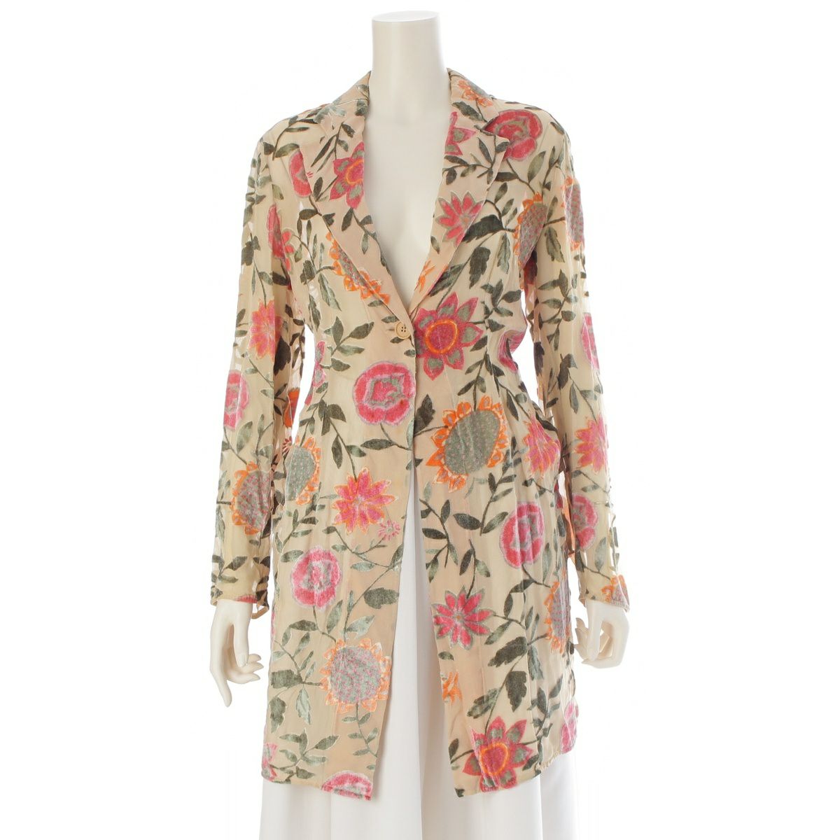 エンポリオ・アルマーニ シルク混 フラワーデザイン 1B テーラードジャケット アイボリー