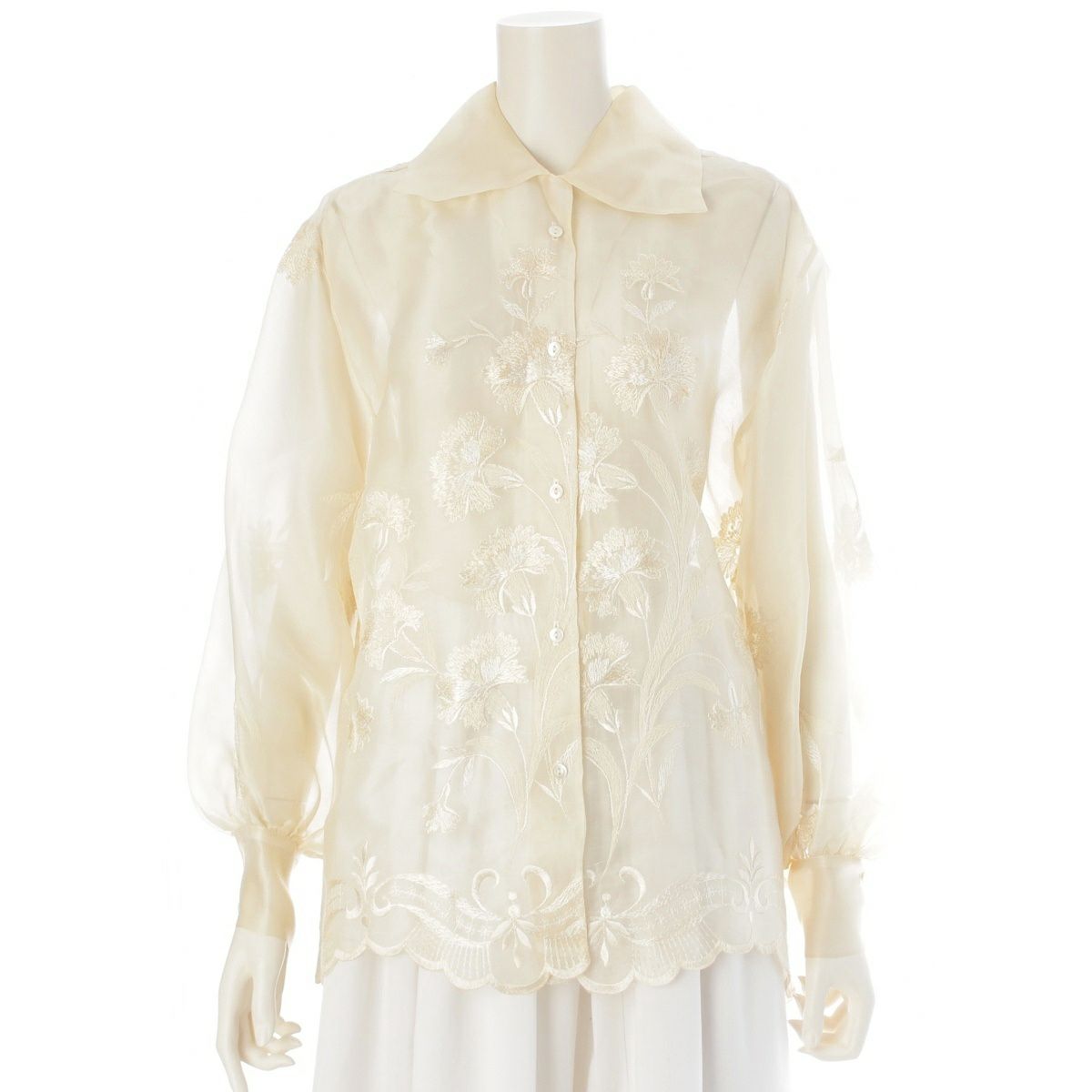 ルガラージュ シルク フランス製 総刺繍 シャツ ブラウス トップス アイボリー 1