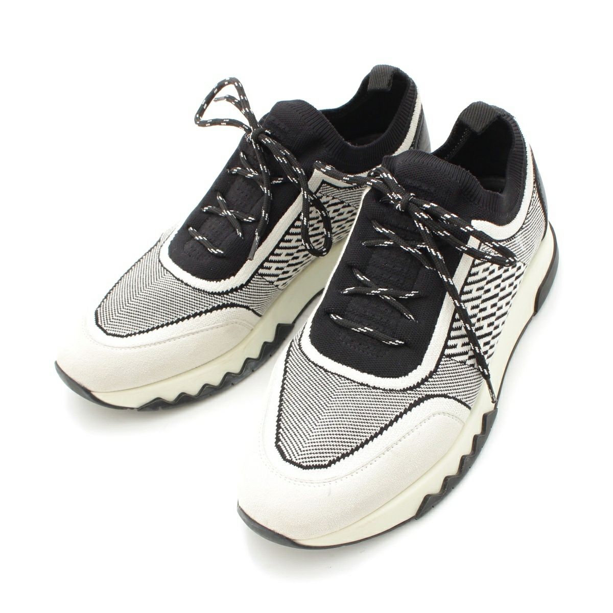 エルメス ニット アディクト ローカット スニーカー ブラック×ホワイト 38
