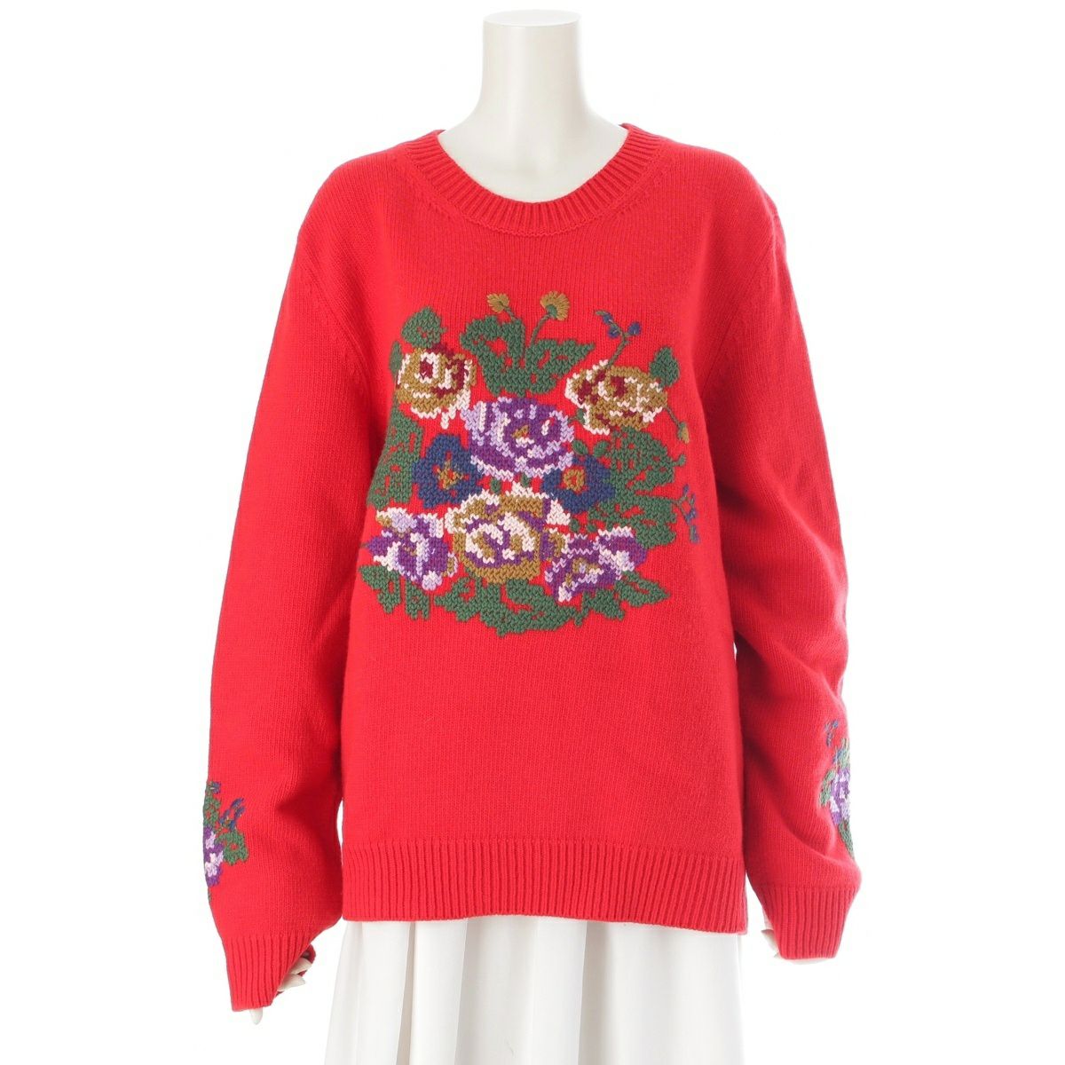 グッチ ウール フローラル クールネック ニット セーター 430308 レッド XL