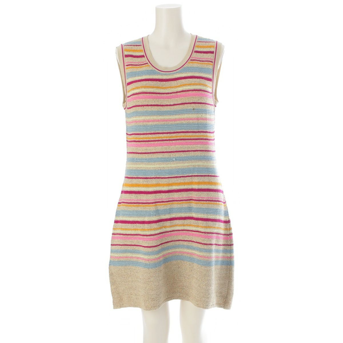 シャネル コットン ニット ノースリーブ ボーダー柄 ワンピース P40397 マルチカラー 42