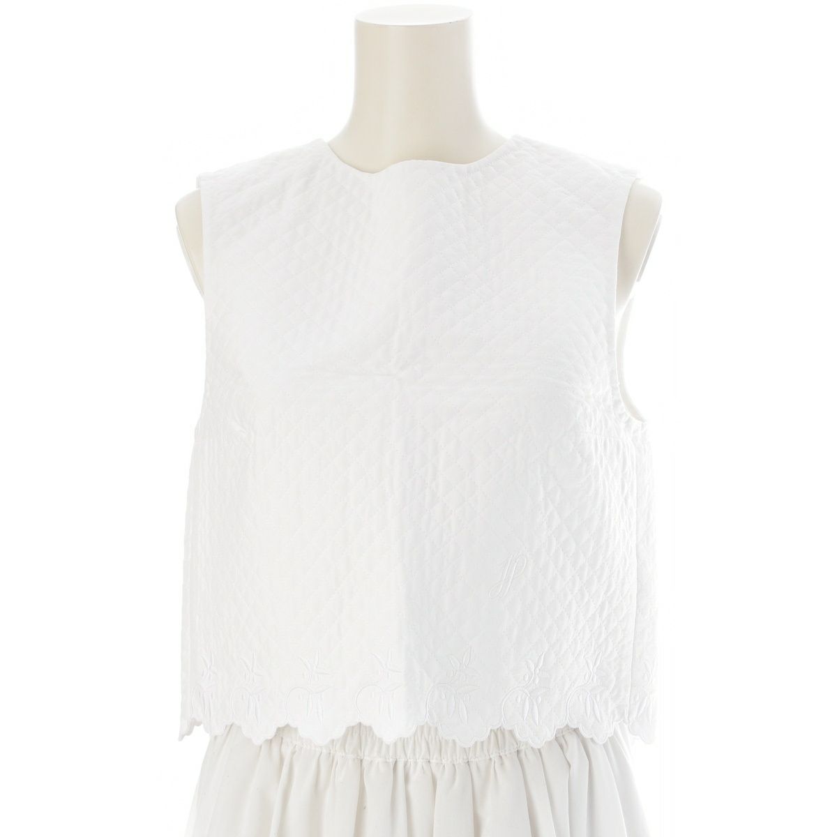 パトゥ 25SS キルティング ボタニカル エンブロイダリー 刺繍 ベスト ジレ 25S-T0160-0210 ホワイト 36