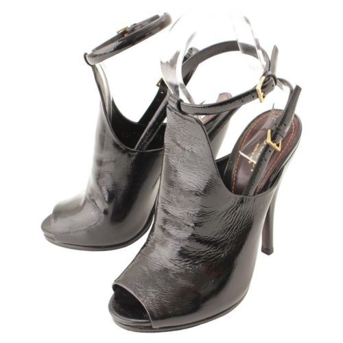 グッチ(Gucci) パテントレザー アンクルストラップ サンダル ブラック 37 1/2