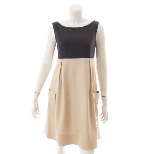 フォクシー(Foxey) バイカラー ノースリーブ ワンピース 31922 ブラック ベージュ 40