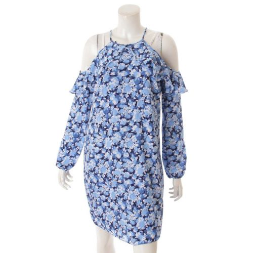 マイケルコース(Michael Kors) フラワープリント オープンショルダー ワンピース コールドショルダー 花柄 ブルー S