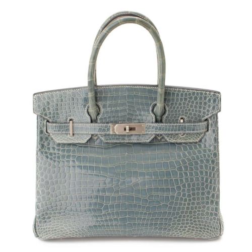 エルメス(Hermes) バーキン30 ポロサス ハンドバッグ クロコダイル □D刻 ブルー