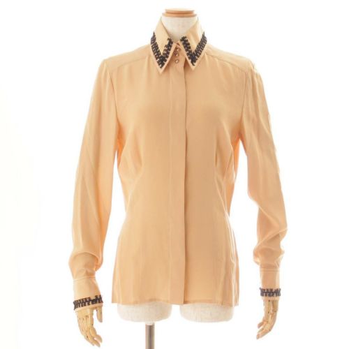 シャネル 04A ココマーク アップリケ レース シルクシャツ P24467 ベージュ 36