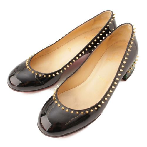 クリスチャン ルブタン(Christian Louboutin) パテントレザー スパイク スタッズ アーモンドトゥ パンプス ブラック 34