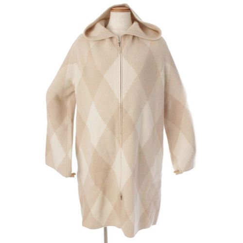 フォクシー(Foxey) カシミヤ アーガイル フード付 ニットコート カーディガン 40183 ベージュ