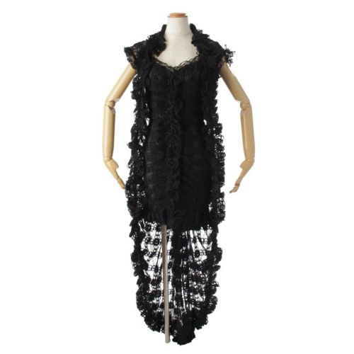 シャネル 08A カメリア オフショルダー レース ドレス コート セット P34126 ブラック