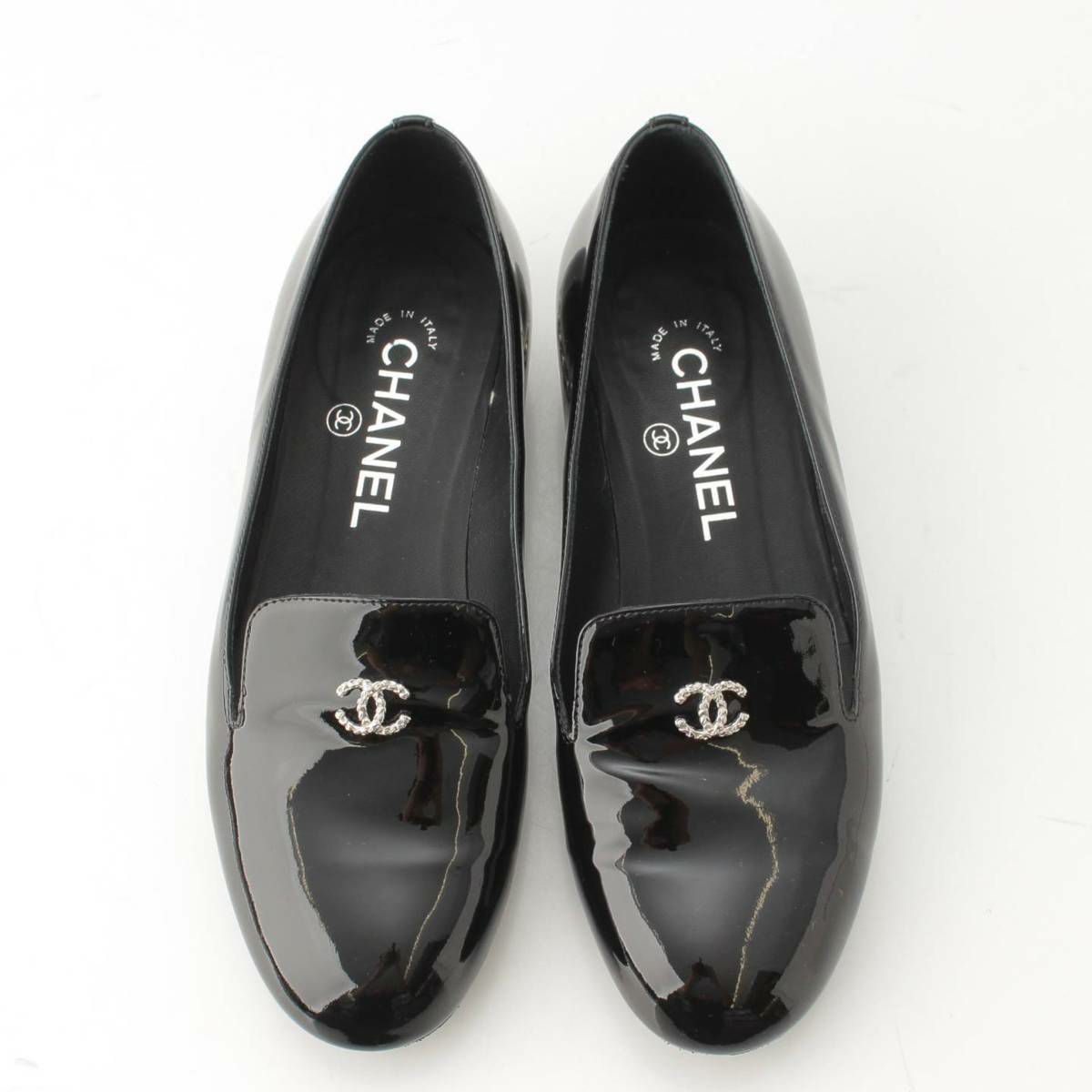 CHANEL オペラシューズ パール パンプス ブラック ローファー シャネル Chanel 10C パール ココマーク パテントローファー