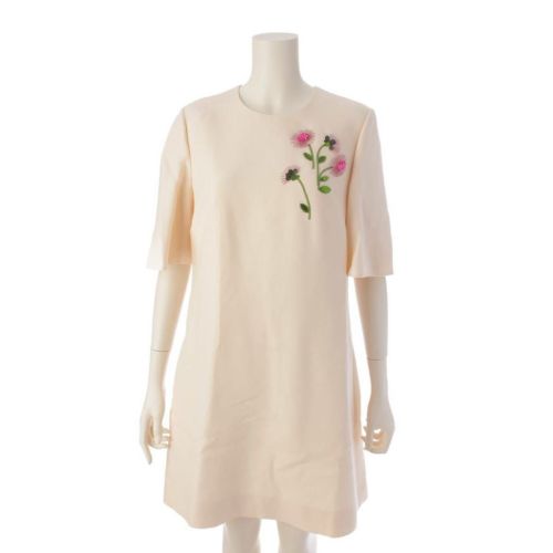 ヴァレンティノ 半袖 フラワービーズ バックジップ ワンピース TB3VAQS01CF クリーム 40