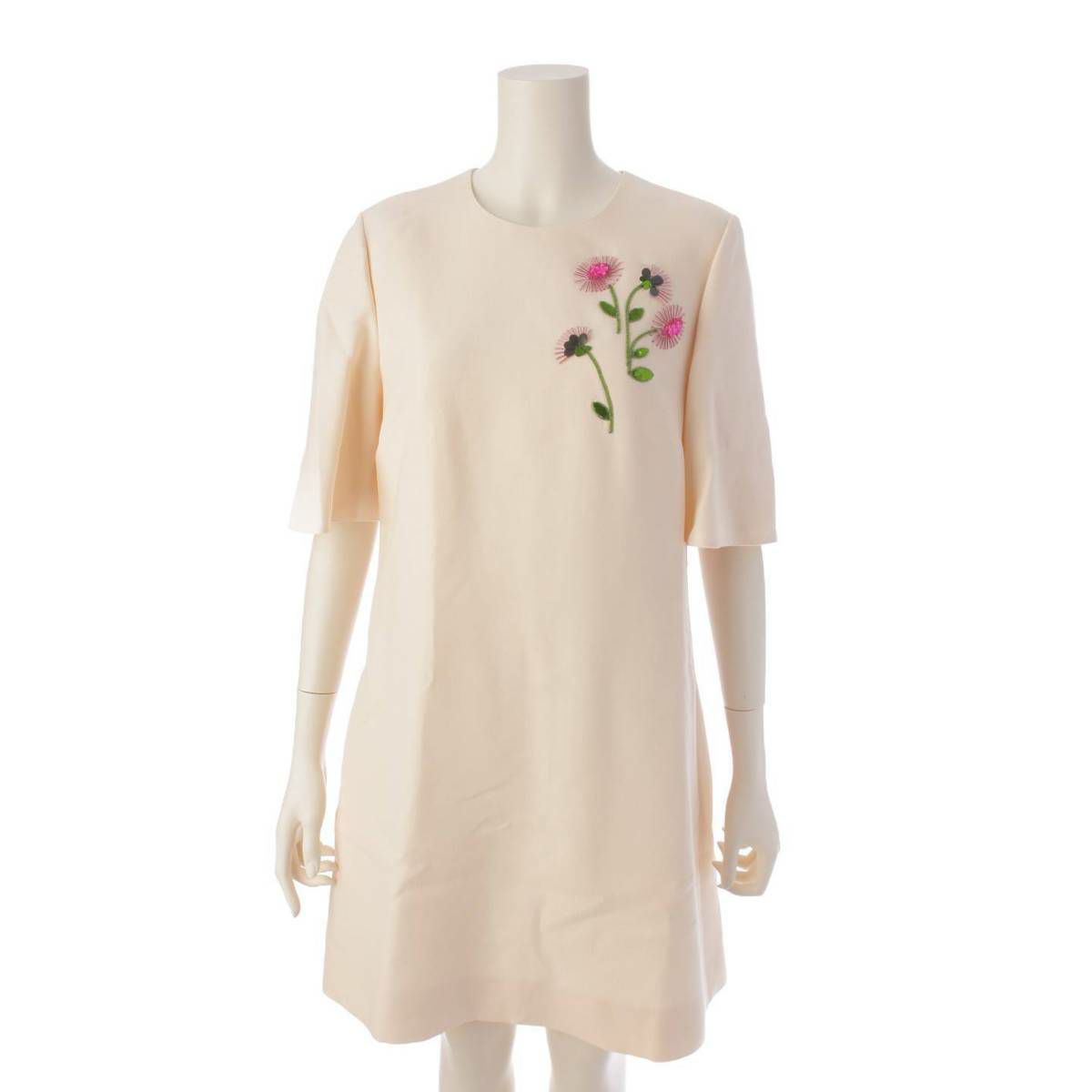 ヴァレンティノ 半袖 フラワービーズ バックジップ ワンピース TB3VAQS01CF クリーム 40