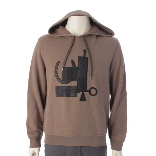 エルメス 20年 メンズ 馬具モチーフ 裏起毛 プルオーバー パーカー ベージュ S