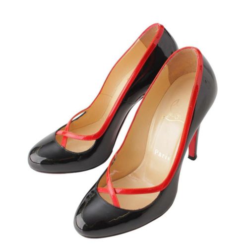 クリスチャンルブタン Christian Louboutin パテント アーモンドトゥ パンプス ブラック×レッド 36
