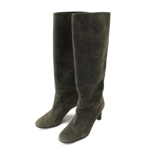 エルメス スエード ヒール ロングブーツ カーキ 37