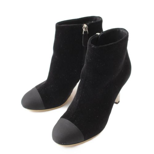 【シャネル】Chanel　16K ココマーク ベロア メジャー ヒール ショートブーツ G32108 ブラック 36 【中古】【鑑定済・正規品保証】198549