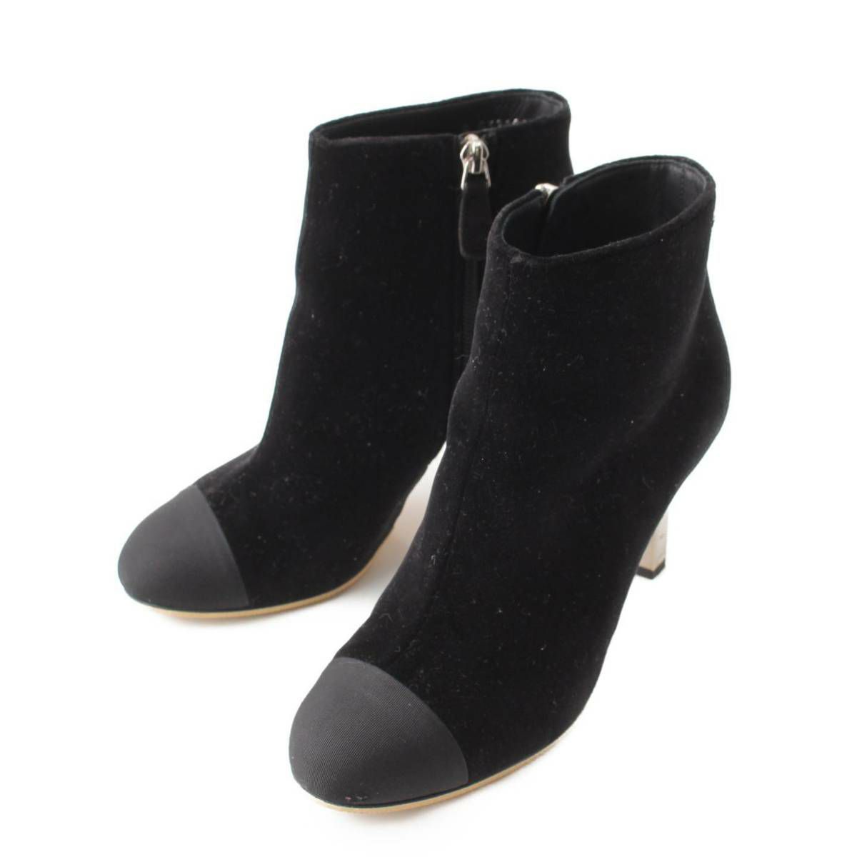 【シャネル】Chanel　16K ココマーク ベロア メジャー ヒール ショートブーツ G32108 ブラック 36 【中古】【鑑定済・正規品保証】198549