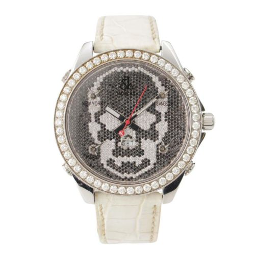 ジェイコブ JACOBCO メンズ 5タイムゾーン スカル 純正ダイヤモンド 腕時計 JC-SKULL8D ホワイト ブラック