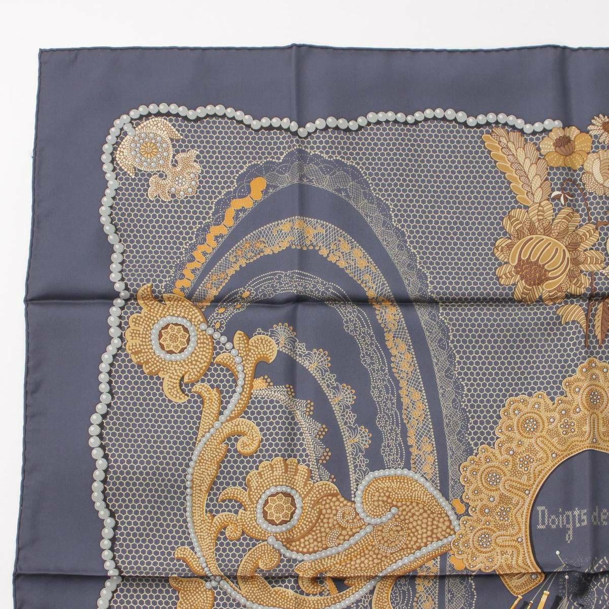 エルメス カレ90 シルクスカーフ Doigts de Fee 妖精の指 ネイビー