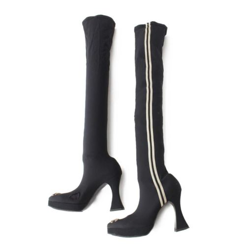 【シャネル】Chanel サイドライン ココマーク ソックス ロングブーツ ブラック 【中古】【鑑定済・正規品保証】198555