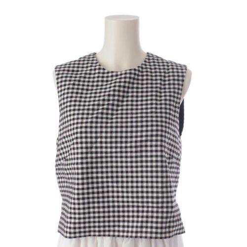 クリスチャンディオール Christian Dior 23AW ウール ノースリーブ ギンガムチェック シャツ トップス ブラック×ホワイト 36