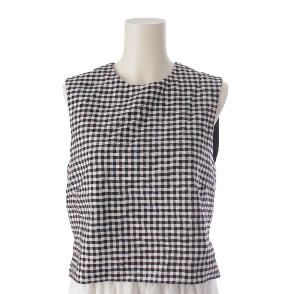 クリスチャンディオール Christian Dior 23AW ウール ノースリーブ ギンガムチェック シャツ トップス ブラック×ホワイト 36